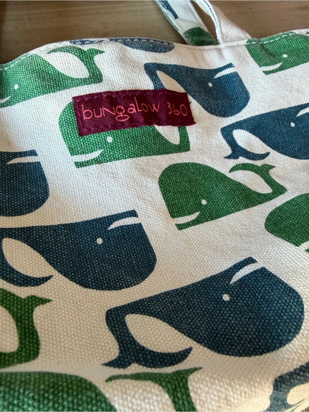 bungalow 360 Blue and Green Whale Print Canvas Tote
